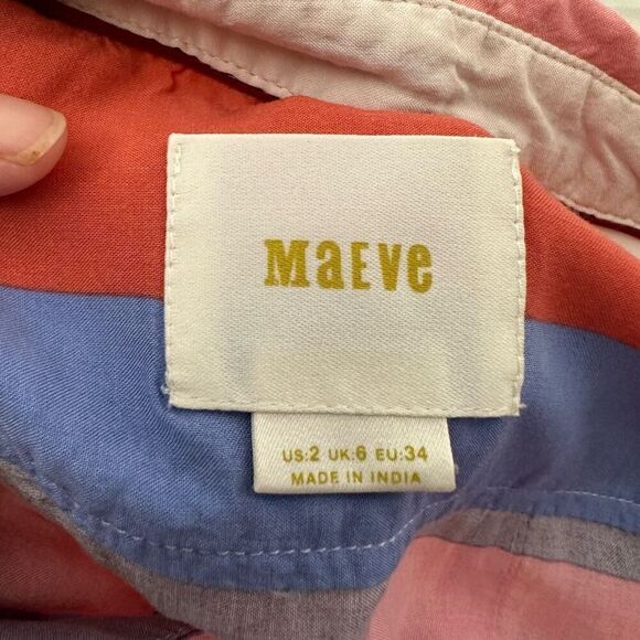 Anthropologie Maeve Wynwood Color Block Long‎ Sleeve Button Down Top sz 2 flawed - Picture 4 of 9